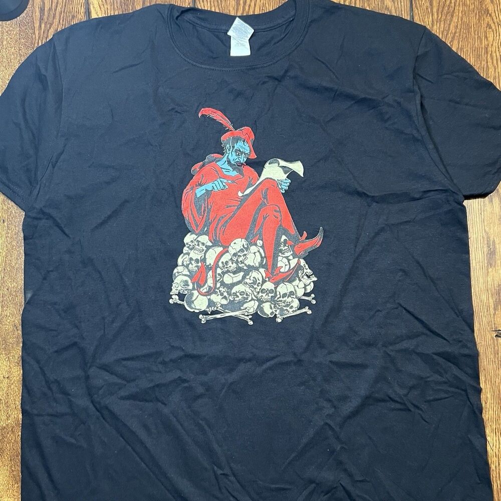 Vintage Y2K Skull Devil Top Short Sleeve McDonald Size XL Black Red Blue